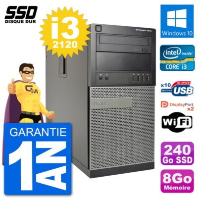 PC tour DELL OptiPlex 7010 Intel Core i3-2120 RAM 8Go SSD 240Go Windows 10 Wifi