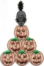 2 3/4" Tall Halloween Pumpkin Jack o Lantern Pyramid Stack Embroidered Patch