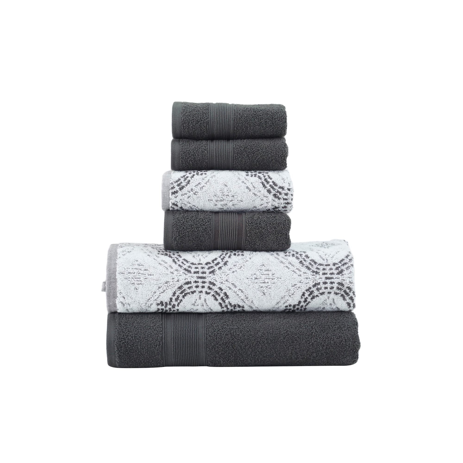 6-Piece Reversible Jacquard Cotton Towel Set – Super Absorbent & Soft
