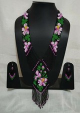 Handmade Seed Bead Fringe Necklace Set Boho Geometric Jewelry Matching Earrings