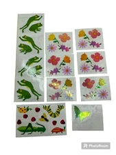 Vtg 80s, 90s LOT Grossman's Stickers Pearlescent Flowers, Gigi Sprout Bugs, Frog