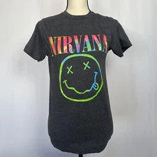 Nirvana Small Band Multicolor Logo Themed Dark Gray T-Shirt