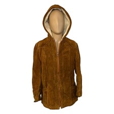 Vintage Unbranded Brown Western Cowhide Leather Sherpa Jacket Womens Size 18