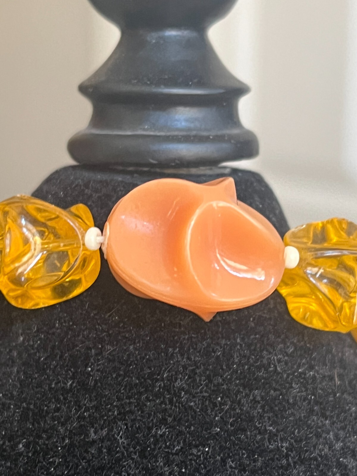 Vintage Costume Jewelry Large Plastic Bead Necklace Orange, Amber