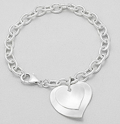 Charm Bracelet Sterling Silver 26mm Heart 6mm Oval Link Fun Flirty 17g Fits 7.5''