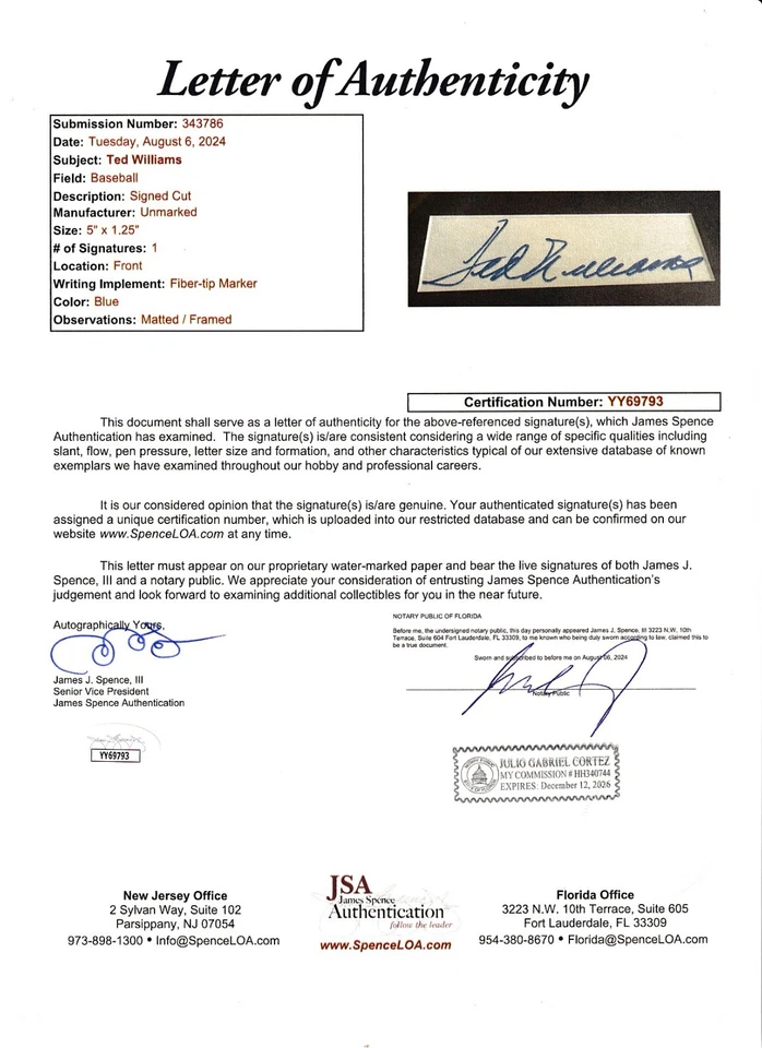 Ted Williams autographed framed with Boston Red Sox Sports Illustrated cover JSA - Image 2 of 2