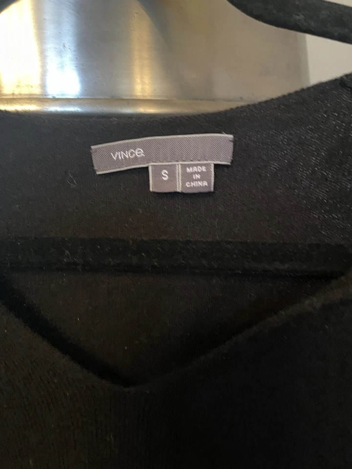 Vince - Suéter Pullover Para Mujer Cuello en V Mezcla de Cachemira Gris Negro - S -RN#106730 Foto 3 de 4