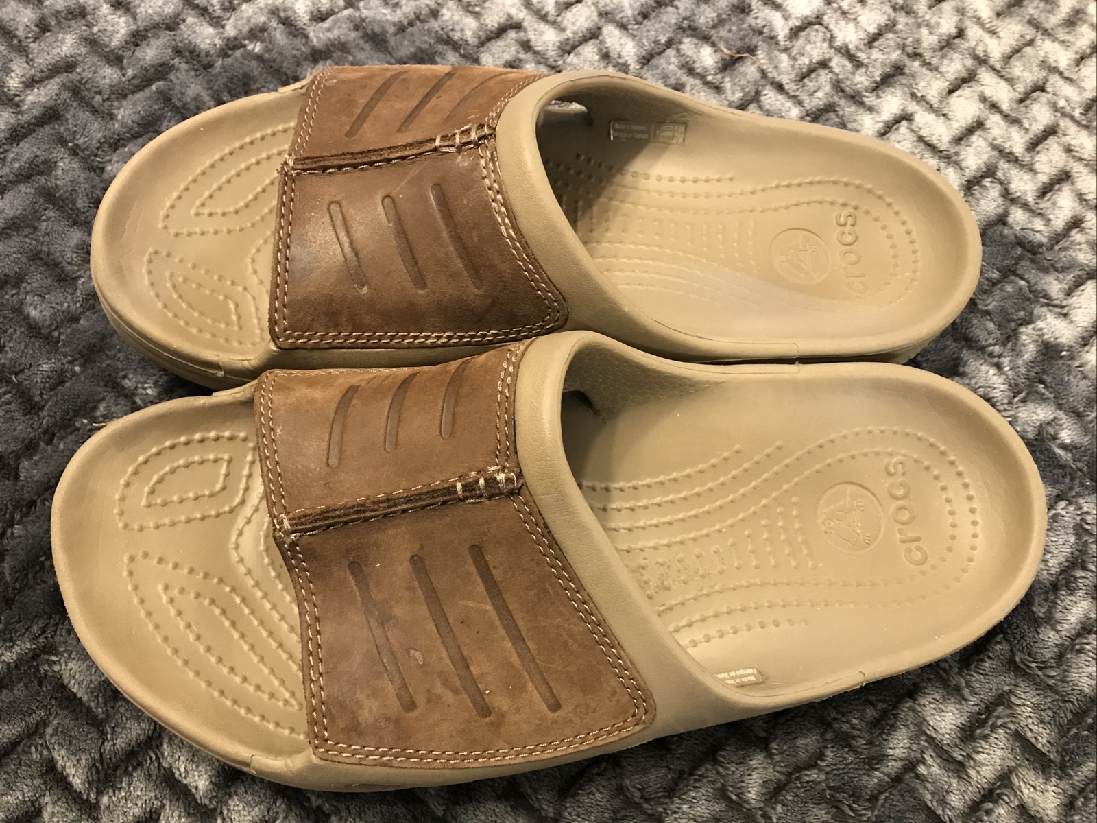 Crocs Yukon Mesa Slip On Slides Mens 8 Brown Leather Comfort Sandals eBay