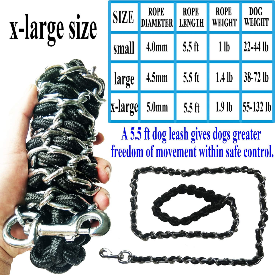 Dog Leash Metal Leashes with Pet Collar Training Walking Leads Heavy