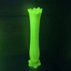 Fenton Topaz Opalescent Cactus Swung Vase 13" Vaseline Uranium Glass MCM Rare