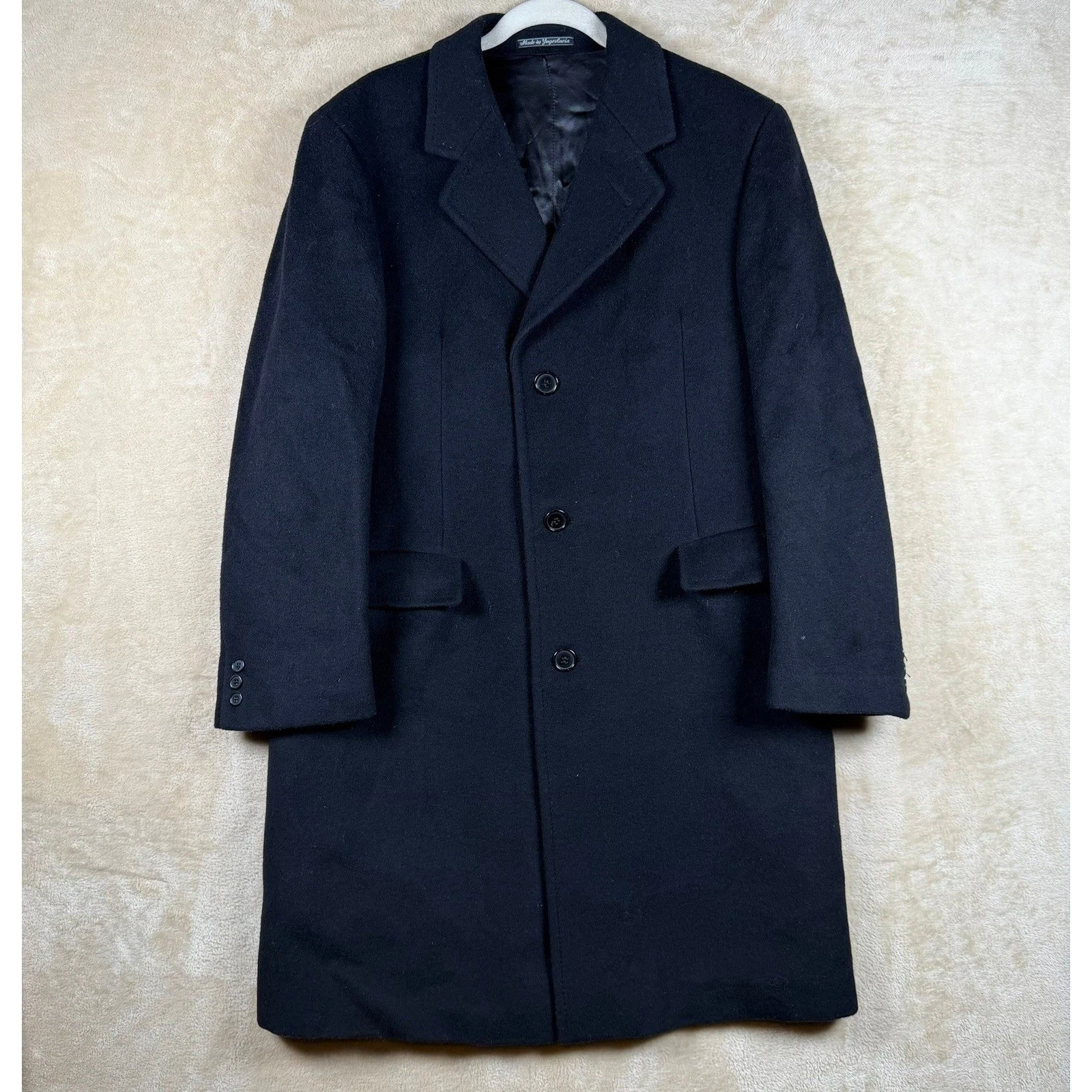 Adams Row Mens 42S Vintage 100% Wool Overcoat Navy Blue Made in Yugoslavia - product detail image 1