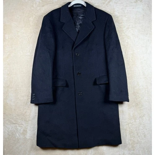 Adams Row Mens 42S Vintage 100% Wool Overcoat Navy Blue Made in Yugoslavia - product listing photo