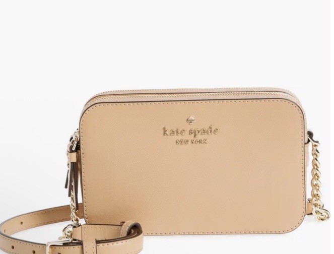 Kate Spade Cameron Double Zip Crossbody Bag Light Fawn Saffiano