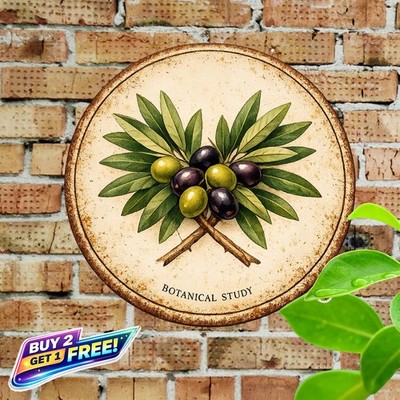 Large 8 Inch Olive Branch and Olives Rust Proof Wall Art Metal Sign