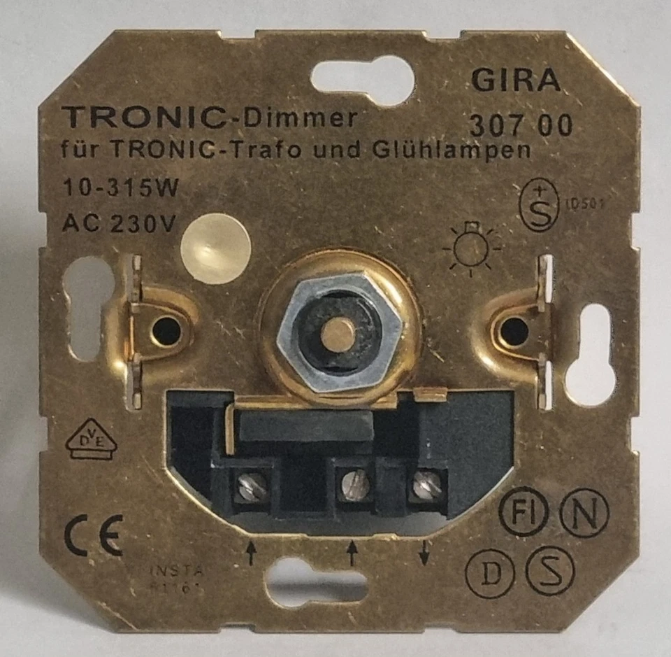 Gira 0307 00 Tronic-Dimmer-Einsatz UP mit Druck-Wechselschalter 030700 + Aufsatz