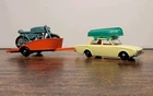 Vintage 1965 Lesney Matchbox #45 Ford Corsair & Boat w/ #38 Honda And Trailer