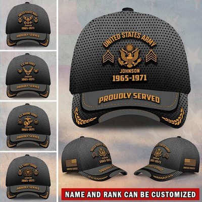Customized U.S Veteran Proudly Served - Adjustable Baseball Cap Printed One Size