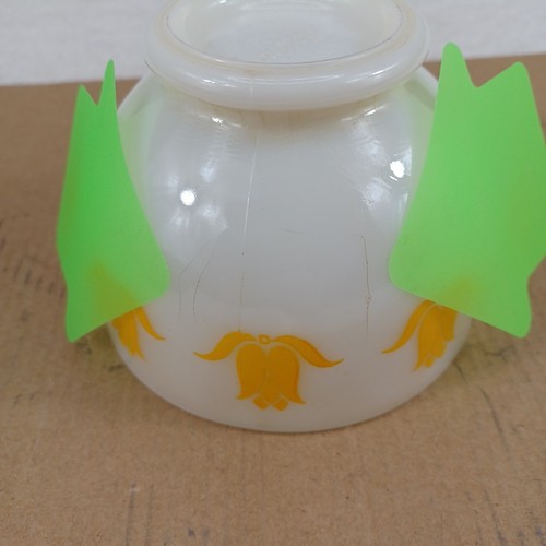 Fire King Yellow Tulip Pattern Cottage Cheese Bowl Milk Vintage CRACKS - 第 13/16 張圖片