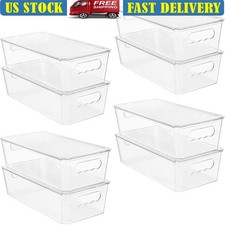Clear Plastic Storage Bins W/ Lids Portable Organizers Kitchen Pantry Office