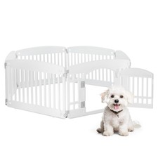 6 Panel Dog Playpen 24" Puppy Playpen with Door for Indoor Outdoor White