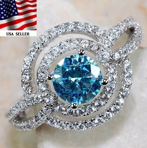 3CT  Aquamarine 925 Solid Sterling Silver Ring Jewelry Sz 6 &6-2