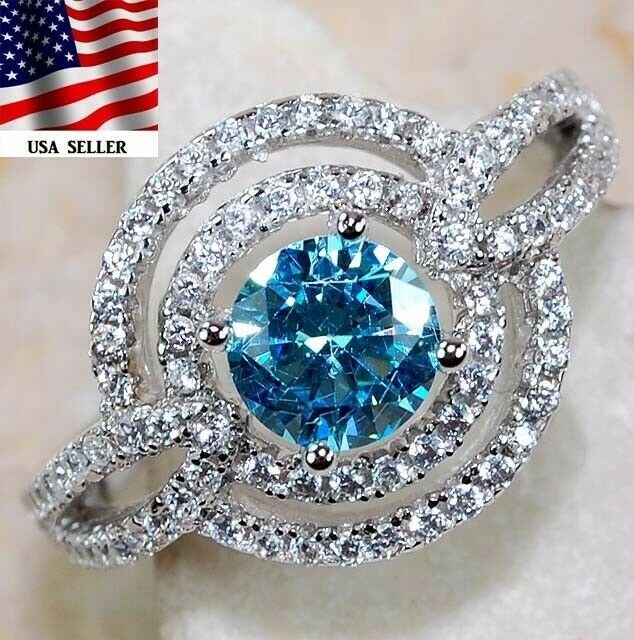 3CT  Aquamarine 925 Solid Sterling Silver Ring Jewelry Sz 6 &6-2