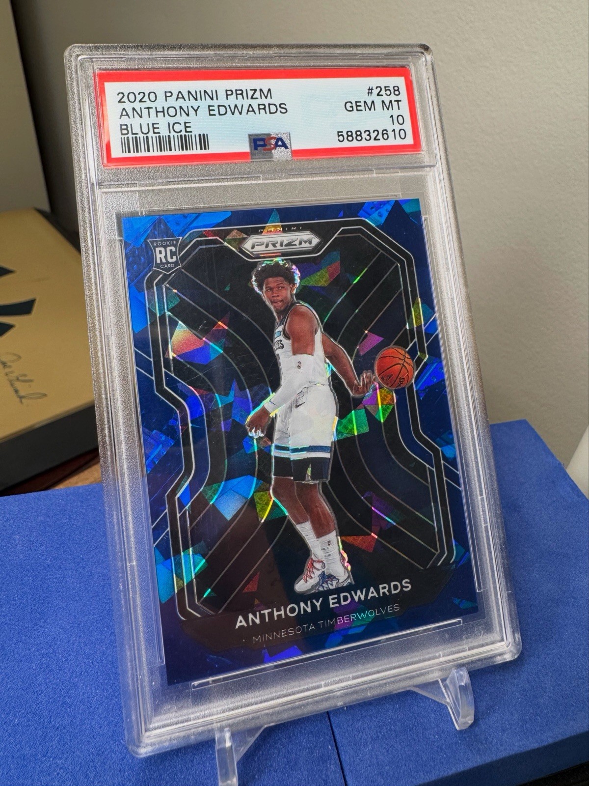 PSA 10! 2020 Panini Prizm Anthony Edwards BLUE ICE #/125 Rookie RC #258