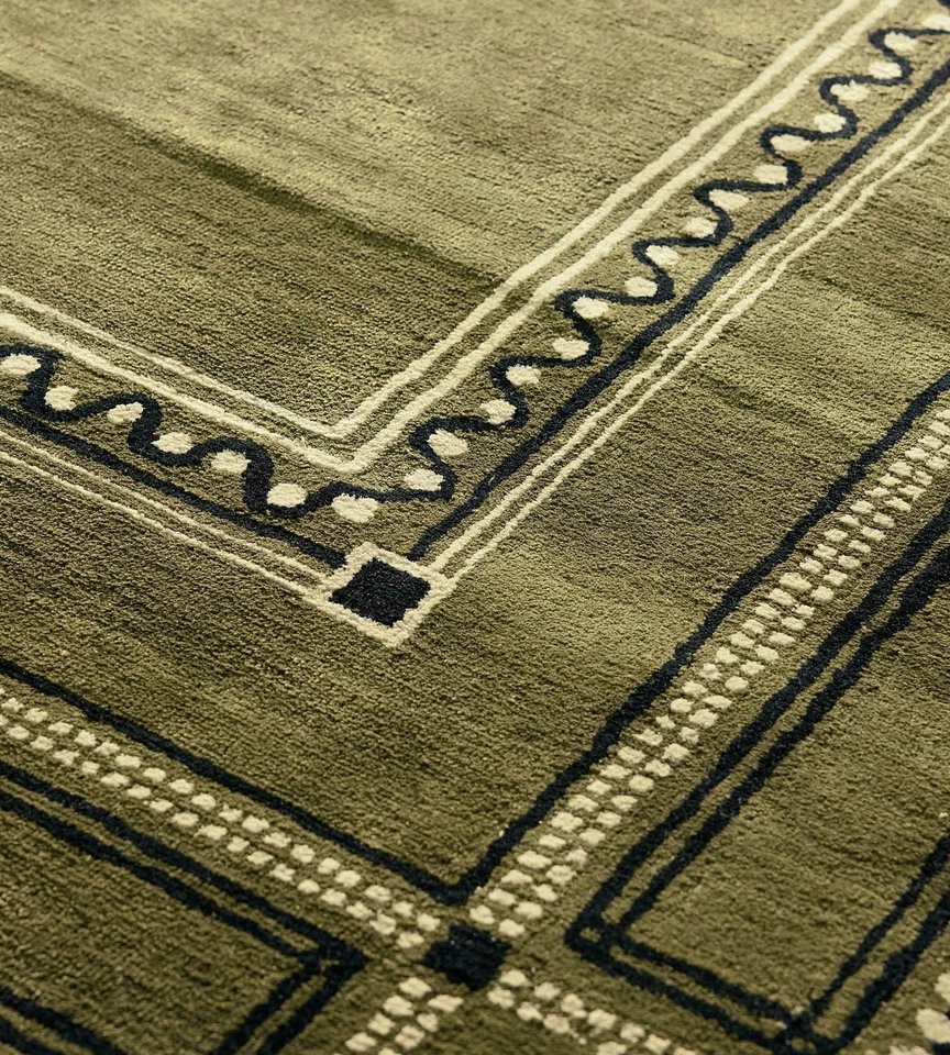 Hand-Tufted Wool Rug 8x10 ft – Olive Green Geometric Bordered Handmade Area Rug - Image 3 of 4