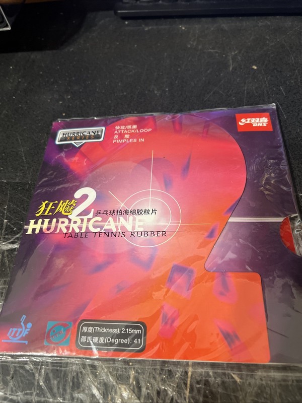 DHS Hurricane2 Table Tennis Rubber With Sponge, Pips-in, Wang LiQin, Red New