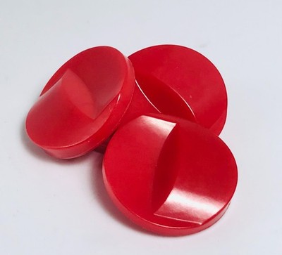 4 Vintage Red Plastic Buttons Abstract Art Deco 3D Shank Set 1'' MCM Chunky