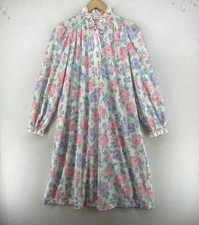 MISS ELAINE House Dress M Nightgown Jersey Floral Ruffle Snap VTG Pink USA