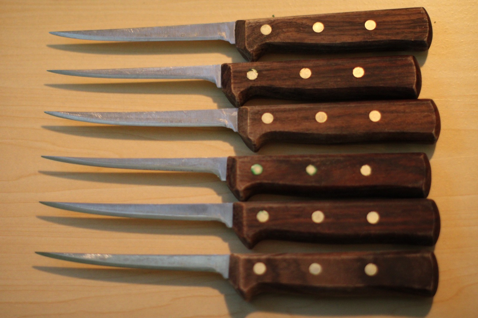 Vintage R.H. Forschner Co. Set of 6 Knives with Wooden Handles