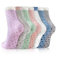 Premillow Slipper Socks for Women - Fuzzy Socks for 7 Pairs Solid Color, 6-10