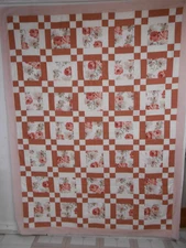unfinished quilt top vintage fabric floral center block 79" X 58"