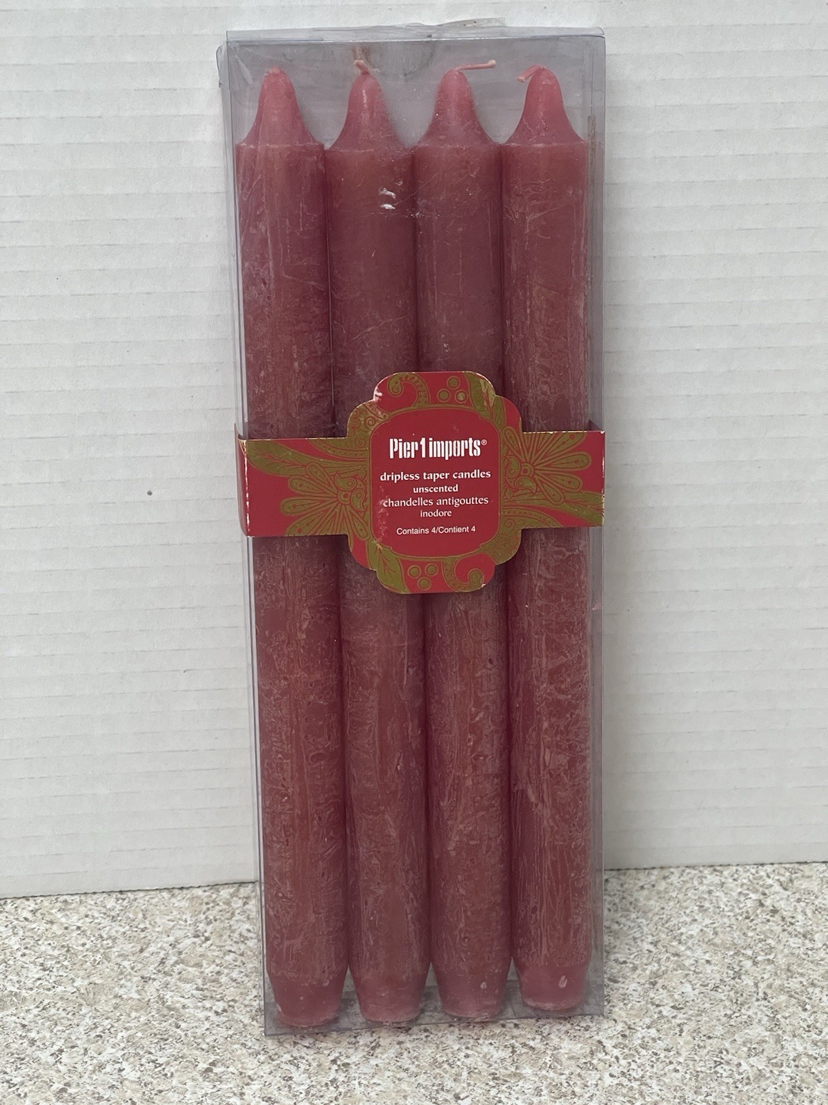 Pier 1 New In Box Set of 4 10 Inch Dripless Taper Candles in Wine Cherry Red for Home Decor