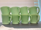 Set Lot (8) Vintage Fire King Jadeite D Handle Oven Ware Coffee Mugs 8 oz READ !