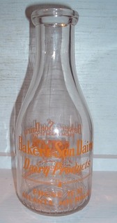 OLD QUART SIZE MILK BOTTLE BAKER & SON DAIRY ATLANTA MI MICHIGAN