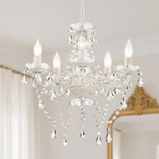 White Crystal Chandelier 5-Light Ceiling Light Fixture for Bedroom Dining Room