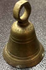 Solid Brass Bell Pakistan Embossed 2“ Original Clapper Heavy Patina Collectible