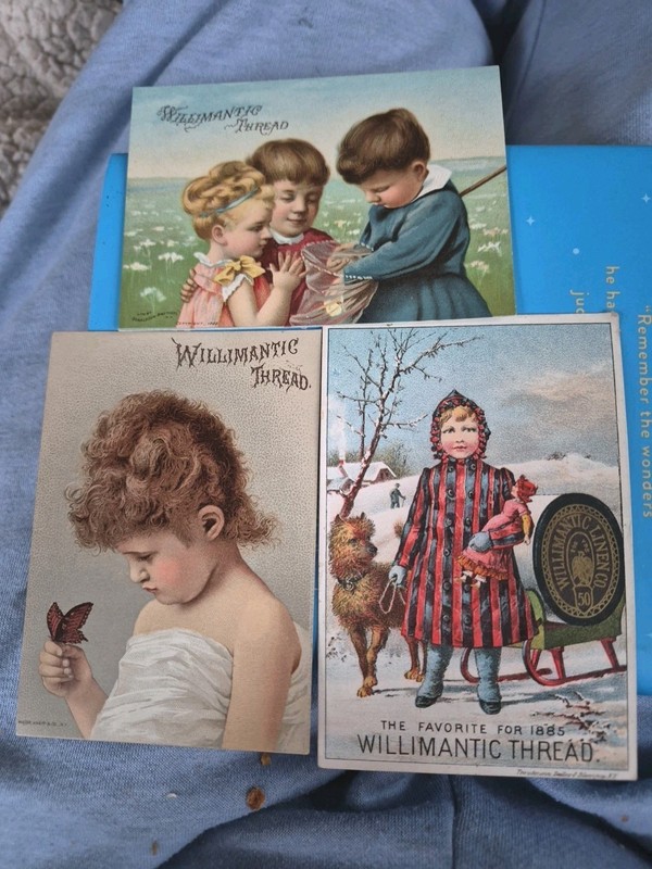 Lot/3 Vintage Late 1880's Willmantic Thread  Thread Advertising Trade Cards