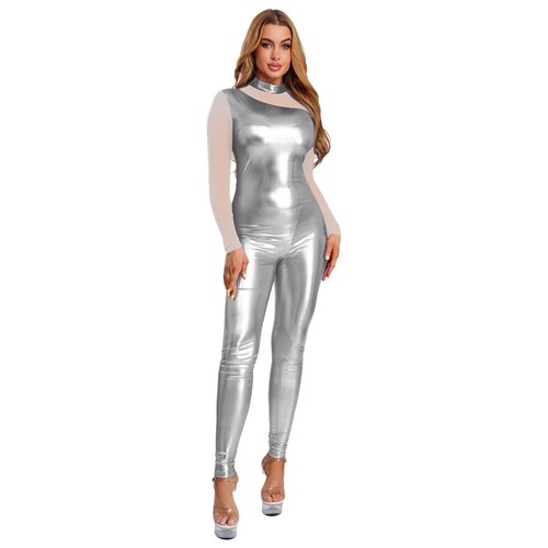 Body donna tuta gioco tuta patchwork pezzo unico abbigliamento sportivo metallizzato adulto - Foto 23 di 54