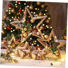 5 Pcs Farmhouse Christmas Table Decorations Lighted Star Wooden Table Sign