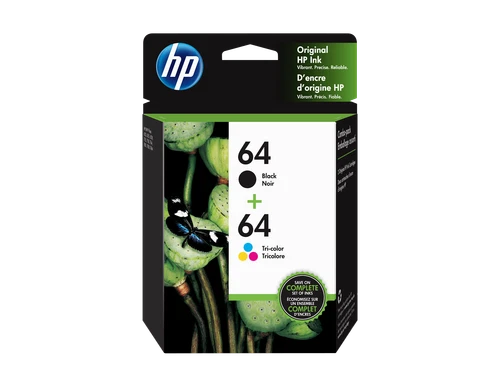 HP 64 2-pack Black/Tri-color Original Ink Cartridges, X4D92AN#140