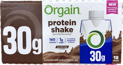 Orgain Milk 30g Protein Shake Chocolate Fudge 11 fl oz, 18-count