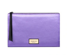 Gucci Purple Shimmer Zip Pouch Trousse Makeup Bag Travel 9in x 6.5in NEW