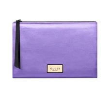 Gucci Purple Shimmer Zip Pouch Trousse Makeup Bag Travel 9in x 6.5in NEW