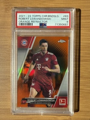 Robert Lewandowski ⚽️ 2021-22 Topps Chrome Bundesliga Orange Refractor /25 PSA 9