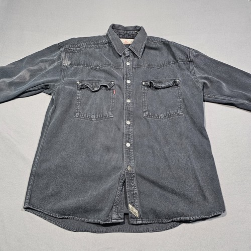 Urgent Gear Denim Jacket Distressed Large Black Mens 100% Cotton