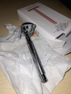Hajamat spade razor chrome DE 1 free blade Gilette wilkinson shaving
