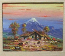PINTURA PAISAJE HÉCTOR MONCAYO ANIMALES DE GRANJA PEQUEÑO ORIGINAL ÓLEO SOBRE LIENZO